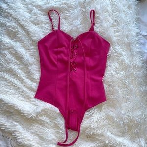 F21 Pink Lace up Bodysuit